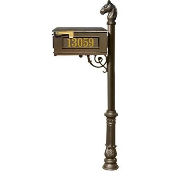 Lewiston Mailbox Post System with Ornate Base & Horsehead Finial Bronze LMCV-701-BZ - main